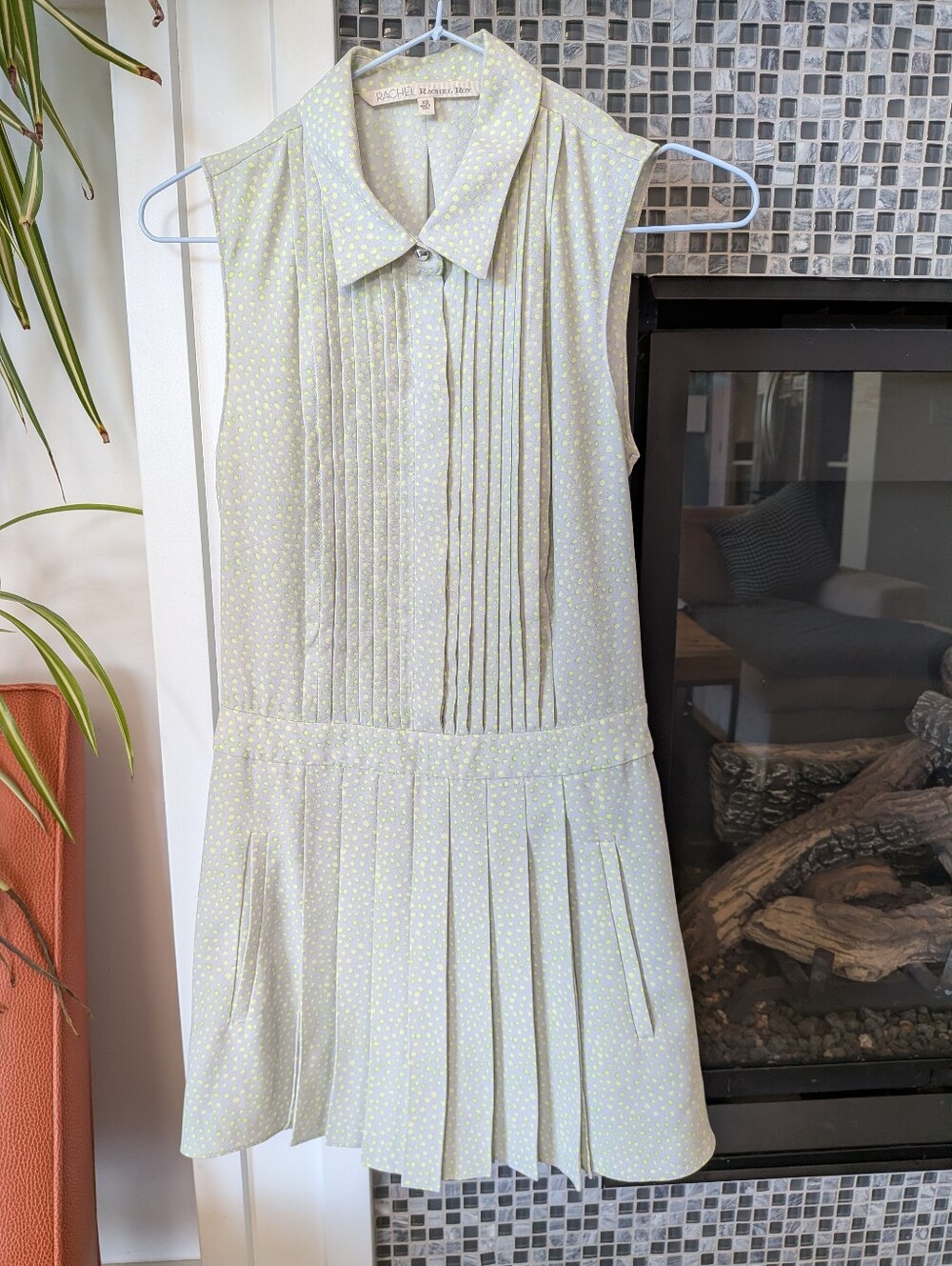 RACHEL Rachel Roy XS Pale Mint Polka Dot Sleeveless Pleated Onesie